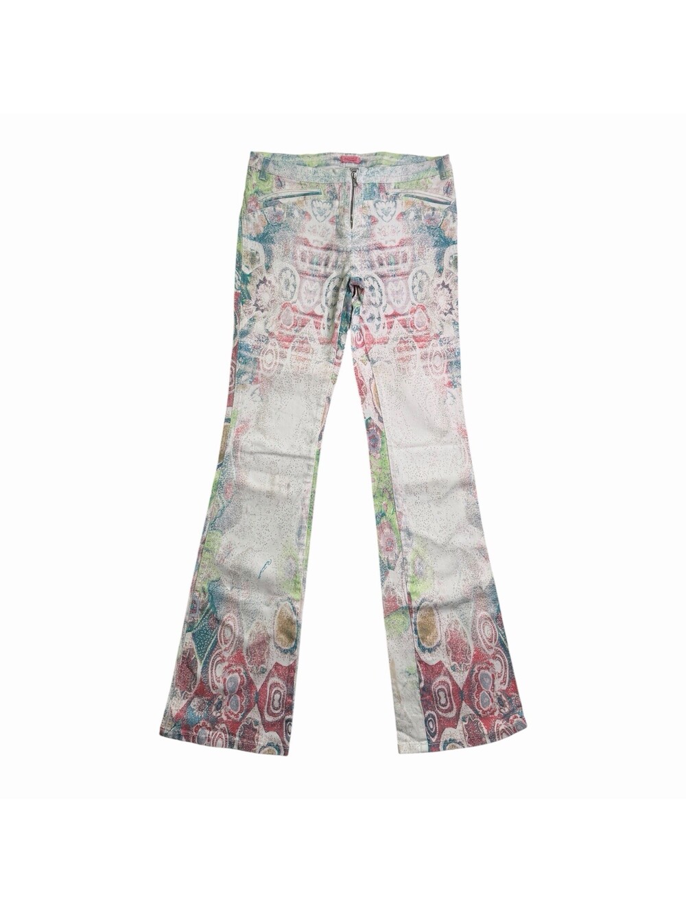 Vintage Roberto Cavalli Angels Y2K Glitter Print FlarePants Low Rise